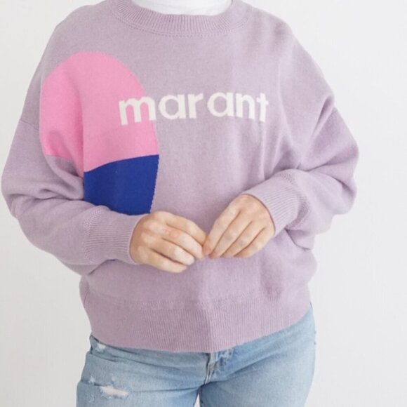 Isabel Marant Etoile Purple Pink Korbin Logo 45% Cotton 20% Wool Sweater 44 (M) - Picture 2 of 11